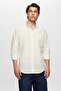 Ds Damat Slim Fit Beige Striped 100% Cotton Summer Linen Shirt
