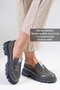 Casey Gray Color Patent Leather Thick Soled Women's Loafer Shoes - 2