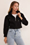 3 İplik Basic Crop-Sweatshirt mit Kapuze