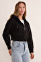 3 İplik Basic Crop-Sweatshirt mit Kapuze - 4