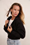 3 İplik Basic Crop-Sweatshirt mit Kapuze - 3