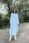 Women's Ecru Bat Sleeve, Back Pleated, Double Pocket, Long Oversize Loose Shirt Dress - 6