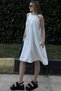 Women's White Thick Strap, Pocket and Pleat Collar Detail, A-Line, Loose Midi Dress - 2