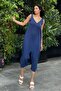 Navy Blue V-Neck Long Loose Dress - 3