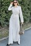 Women's Beige Kupra Fabric, Long Sleeve, Waist Belted, Body Fitting, Long Shirt Dress - 5