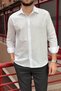 Men'S, Shirt Collar, Regular Fit, Cotton, Linen Woven, Old Money Culture, Embroidery Detailed Shirt G10 - 4