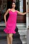 Fuchsia Flounce Midi Dress Seersucker Fabric