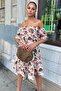 Women's Tile Tropical Leaf Print Off-The-Shoulder Summer Dress with Ruffle Hem - 5