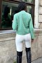Green Stand Collar, Double Flap Pocket, Short Cut, Diagonal Stamp Jacket - 5