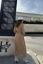 Women's Camel Double Breasted Collar, Slit, Belted Waist, Elastic Arm Ankles, Loose, Long Dress - 3