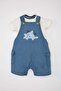 Baby Boy 2 Piece Set Dinosaur Printed Poplin Short Sleeve T-Shirt Salopet C2805A524Sm
