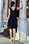 Women's Black Thick Strap, V-Neck Front and Back, Shoulder Buckle A-Line, Airobin Loose Dress - 5