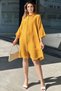 Women's Mustard Fold Half Sleeve, Oval Cut Skirt, Midi Length, Loose Linen Shirt Dress - 4