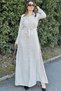 Women's Beige Kupra Fabric, Long Sleeve, Waist Belted, Body Fitting, Long Shirt Dress