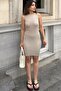 Women's Beige Zero Sleeve, Anti-Sweat, Stretchy Camisole Fabric, Mini Basic Dress