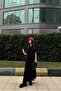 Women's Black Polo Collar, Short Sleeve, Slit, Basic Model, Long Loose Dress - 2
