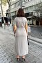 Gray/Stone Short Sleeve, Shirt Collar, Solid Pattern, Double Pocket, Aerobin Fabric, Belted Maxi Dress - 2