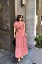 Dried Rose Short Sleeve, Airobin Fabric, Half Placket, Belted, Skirt Pleated, Pocket Maxi Long Dress - 5