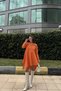 Women's Orange Shirt Collar, Long Sleeve, Asymmetric Cut, Loose, Midi Tunic Dress - 3