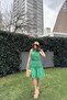 Women's Green Sleeveless, Halter Neck, Solid Color Pattern, A-Line Fit/Cut, Ruffle Midi Dress - 5