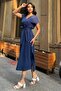Navy Blue Double Breasted Slit Cotton Long Dress - 2