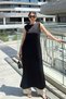 Women's Black Sleeveless, Round Neck, Deep Slit, A-Line Lycra Tunic Dress - 6