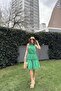 Women's Green Sleeveless, Halter Neck, Solid Color Pattern, A-Line Fit/Cut, Ruffle Midi Dress - 7