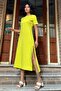 Oil Green Buttoned Slit Long Dress