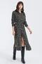 Women's Khaki Leopard Print Slit Long Sleeve Classic Collar Maxi Length, Long Comfortable and Casual Dress - 5