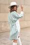 Women's Mint & Ecru Sleeve Folded, Waist Belted, Round Neck, Loose Dress