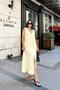 Yellow Strap Imported Muslin Fabric, V-neck Front and Back, Front Slit, Maxi/Long Loose Dress - 5
