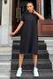 Women's Black Round Neck, Short Sleeve, Knee Length, Flowy A-Line, Loose Casual Dress - 2