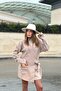 Women's Mink Double Breasted Collar, Side Tie Detail, Slit Stamp Jacket - 4