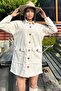 Stone Button Detailed Flap Pocket, Midi Fleece Stamp Jacket - 4