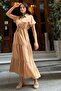 Camel Pleated Pocket Maxi Cupra Dress - 3