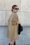 Women's Camel Long Sleeve, Double Pocket, Oval Cut Skirt, Stamp Shirt Dress - 2