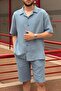 Men'S, Apaş Collar, Oversize, 100% Cotton, Muslin Woven, Short Sleeve Shirt G14 - 3