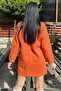 Orange Button Detailed Flap Pocket, Midi Fleece Stamp Jacket - 7