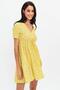 Women's Yellow V-neck Waist Lace-up Flounced A-line Dress Half Sleeve Patterned Mini Short Casual Dress - 4