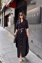 Black Folded Long Sleeve, Linen/Airobin Fabric, Drawstring Waist, Straw Belt Long Shirt Dress - 4