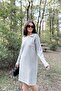 Women's Gray Polo Collar, Self Patterned, Basic Fit, Long Sleeve Midi Knitwear Dress - 3