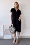Women's Black Short Sleeve, Polo Neck, Textured Pattern, Basic Fit/Cut, Aerobin Comfortable Midi Dress
