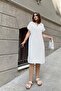 Ecru Short Sleeve, Polo Collar, Textured Fabric, Basic Fit/Cut, Aerobin Comfortable Midi Dress - 5