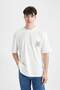 Oversize Wide Fit Crew Neck Back Printed Short Sleeve T-Shirt C7166Ax24Sm - 3