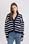 V-Neck Striped Wide Fit Knitwear Cardigan - Oversize D1425Ax24Sm