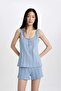 Fall in Love Pajama Set Ribbed Sleeveless Top Shorts Elastic Waist Bottom B8711Ax24Sm - 5