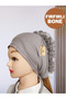 Frilly Inner Bun Bonnet Gray Cotton Combed Fabric Daily Women's Hijab Headscarf Ready Turban - 2
