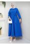 Women's Hijab Cobalt Blue Modern Stylish Long Evening Dress Outfit with Fixed Belt - 4