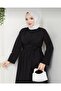 Women's Hijab Black Fixed Belted Modern Stylish Long Evening Dress Outfit - 2