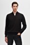Ds Damat Slim Fit Black Half Zipper Knitwear Sweater